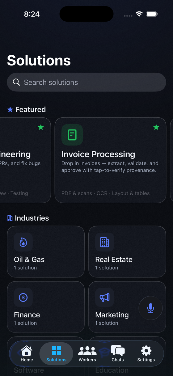 Operator Solutions catalog on iPhone