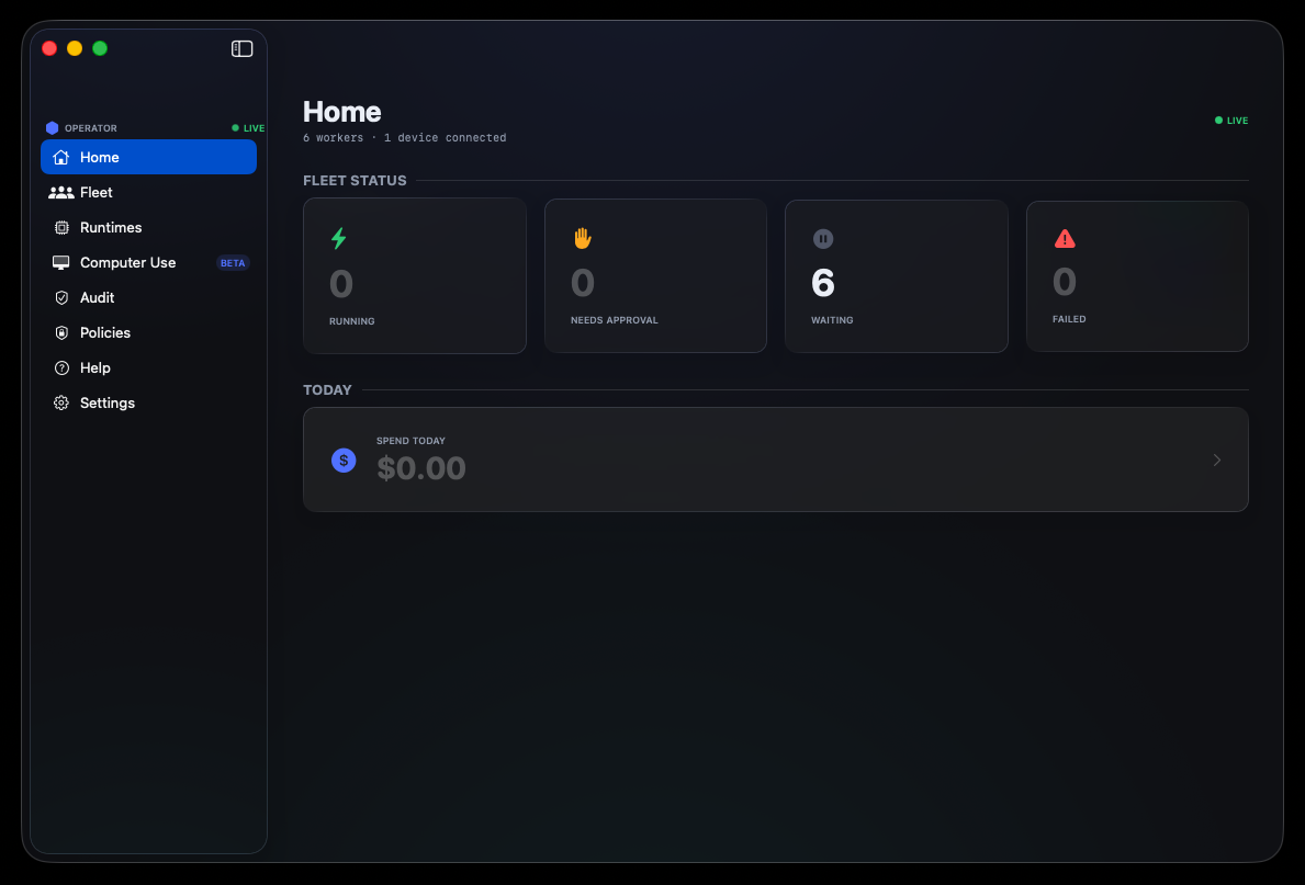 Operator Mission Control on macOS