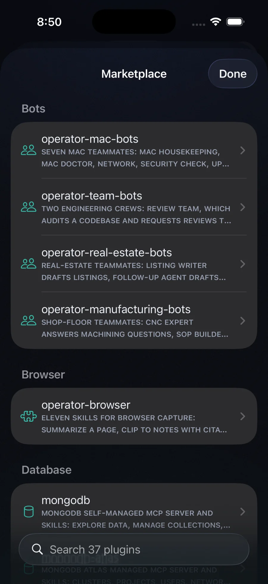 The marketplace on iPhone